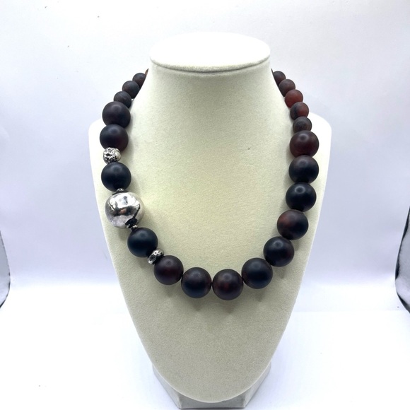 Bold Silpada 925 Sterling Silver & Brown Red Agate  Beads Necklace Chunky - Picture 2 of 9
